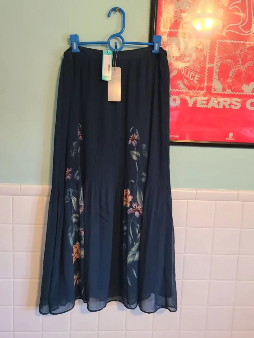 Daniel Rainn Teal Floral Pleated Midi Skirt Women's Size Large NWT